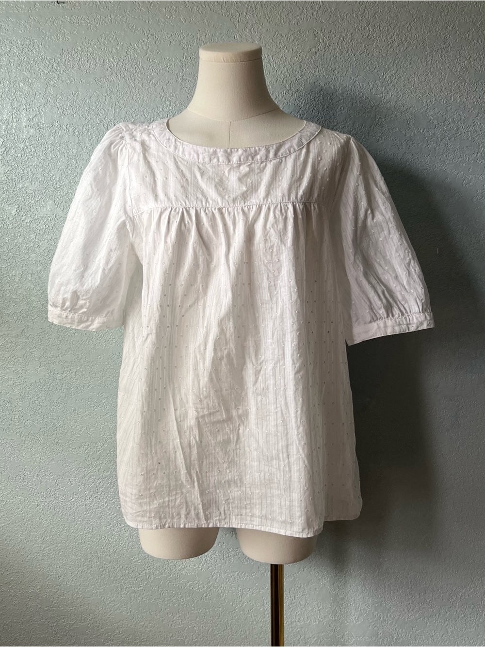 Jane + Delancey White Swiss Dot Cotton Blouse Size L Puff Sleeve Cottagecore